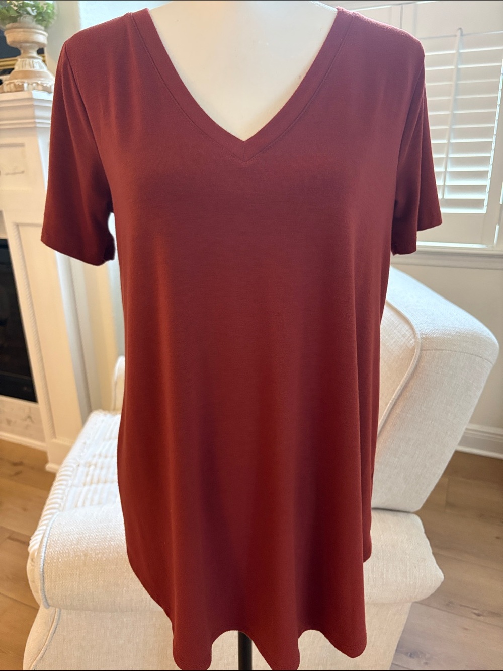 Zenana V-Neck Short Sleeve Tunic Top in Rust